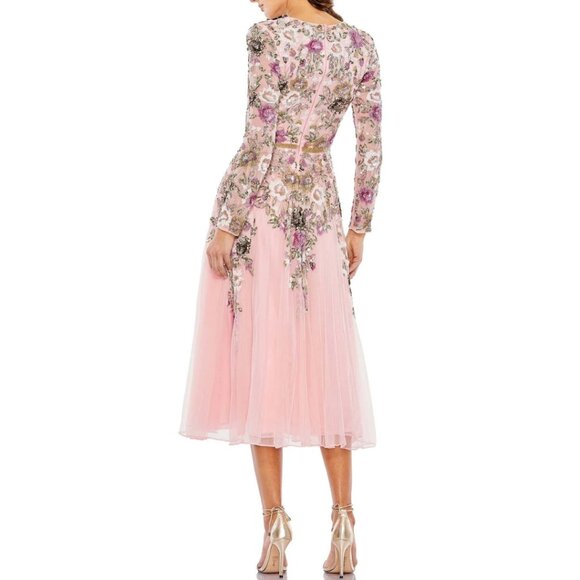 NEW Mac Duggal 5594 Size 22 Rose Pink Floral Beaded Sequin Midi Gown Party Dress - Picture 4 of 4